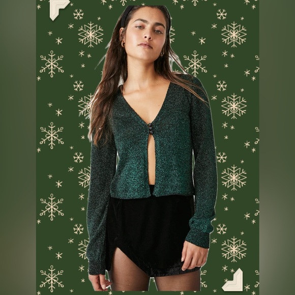 Free People Sweaters - FREE PEOPLE Emmaline Metallic Cardigan Sweater in Alpine Combo